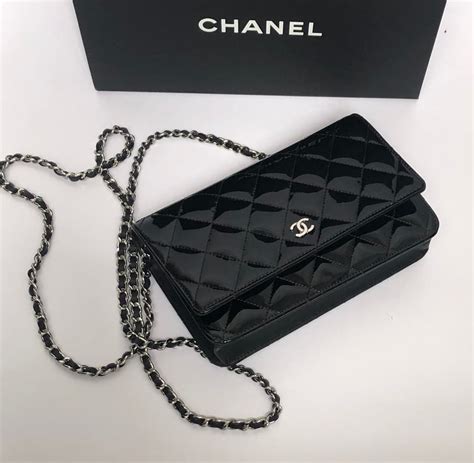 CHANEL Black Patent Leather Wallet On Chain (WOC) 